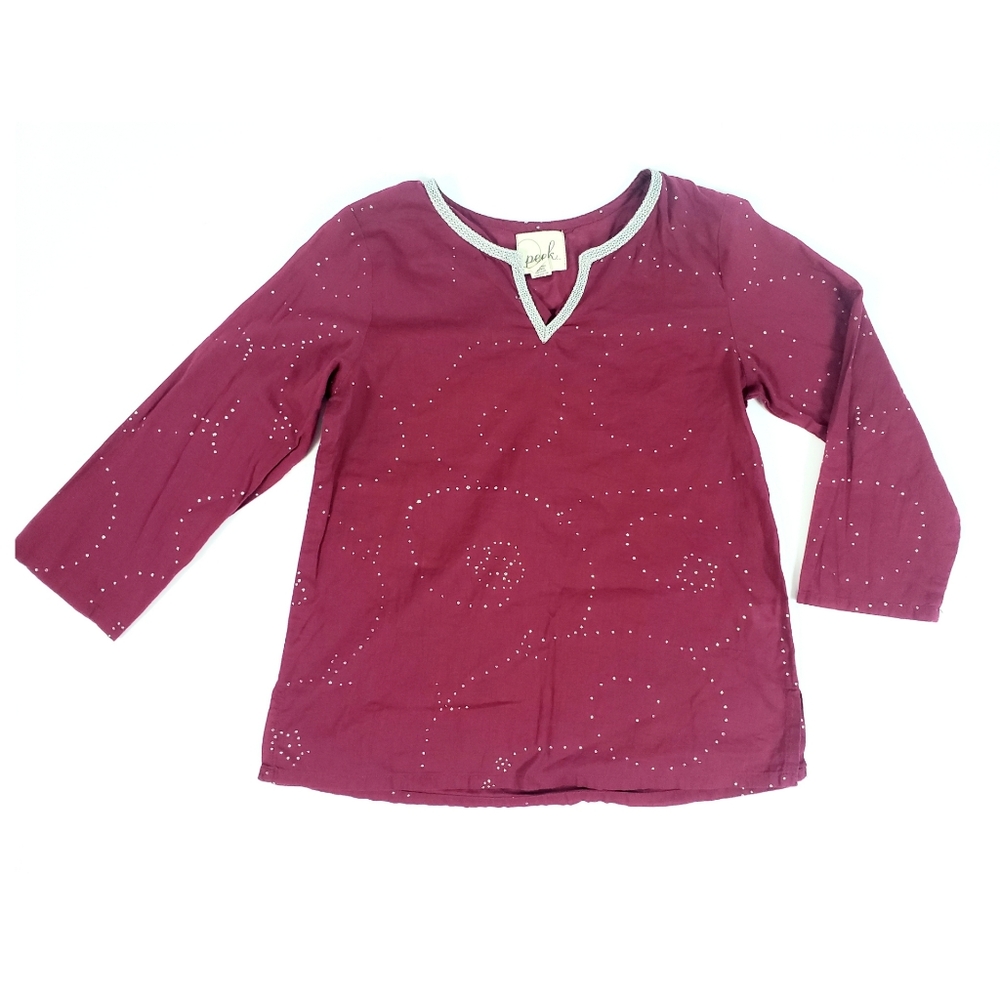 Peek Kids Girls Burgundy Glitter Long Sleeve V Neck Tunic Top Size 8